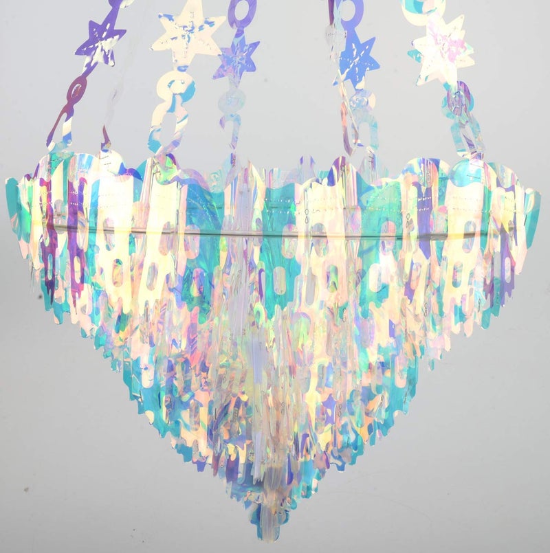Blukey Hanging Decorations Iridescent Chandelier Shaped Foil Ceiling Hanging Ornament for Bridal Shower Wedding Birthday Frozen Theme Party Fairy Princess Rainbow Show Decoration - Image 5